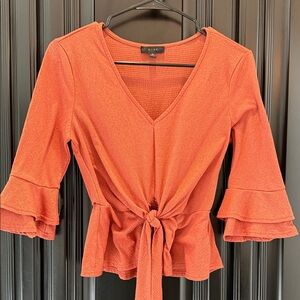 Mine Rust V-Neck Tie-Front Blouse